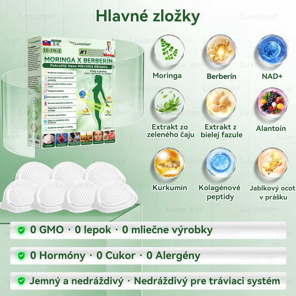Oficiálny obchod  | 👩‍⚕️ 𝗟𝘂𝘅𝗮𝗿𝗶𝘀𝗲® Moringa X Berberín 10-In-1 Pokročilý Nano Mikroihla Nálepka(Raz denne, viditeľné zmeny za 7 dní) ✅ Obezita, cukrovka, spánková apnoe a problémy so kĺbmi🌟